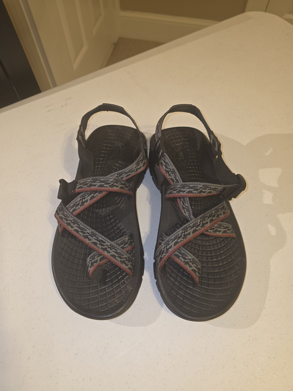 Chaco Black Sport Sandals with Gray & Red Straps